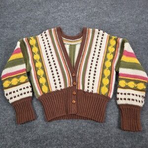 Handmade Crochet Cardigan Vintage Boho Chunky Knit‎ Sweater Womens XL